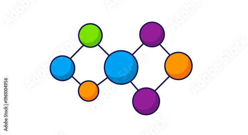 Abstract visual representation of a network or molecular structure with stylized colorful circles and connecting lines, perfect for concepts about connections and the scientific field