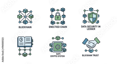 Digital currency network secure ledger data protection and transaction trust with cryptographic technology illustrations