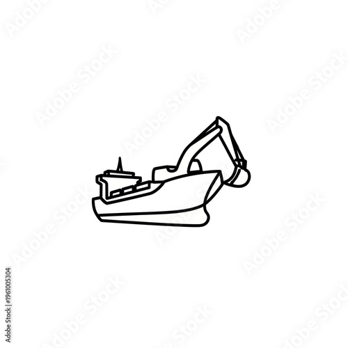 Continuous line drawing of a dredging ship at sea.