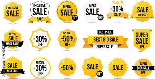 Sale Tag Set with Discount Labels, Price Off, Exclusive Offer, and Special Deal Banners for Promotional Design