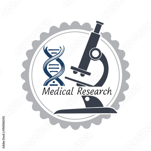 Medical research icon with microscope and DNA with double helix