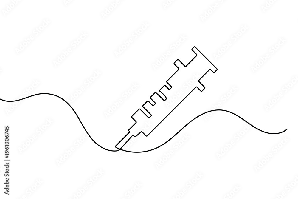 Obraz premium Vaccine and syringe in continuous one line drawing minimalist style isolated on white background