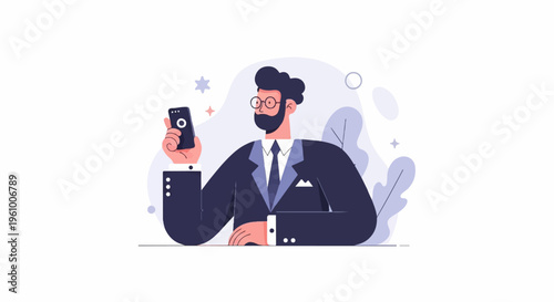 A man in a suit uses his phone
