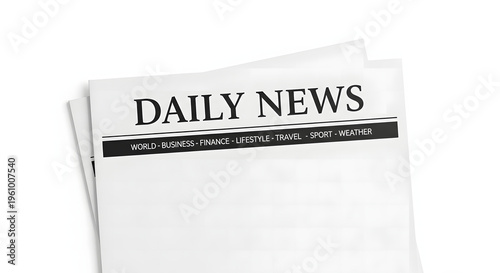 This pristine, isolated stack of modern daily newspapers, featuring a bold 