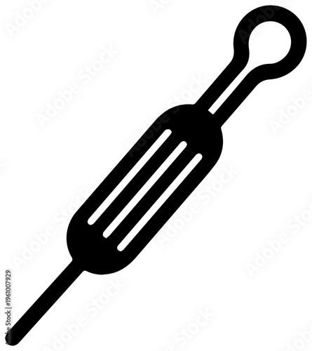 Simple black filled icon of a crochet hook with a looped handle representing needlecraft yarn art and handmade textile creation isolated on a clean white background with clear