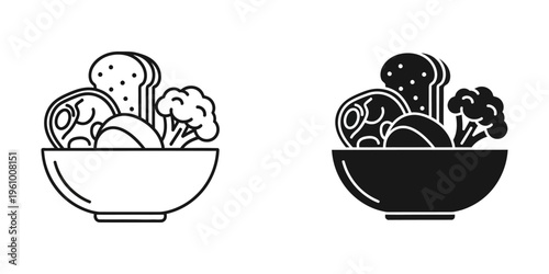 family of four in bowl eating cereal breakfast flat design vector illustration