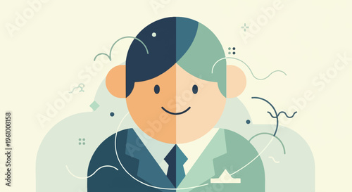 Flat illustration of a man in a suit with abstract shapes