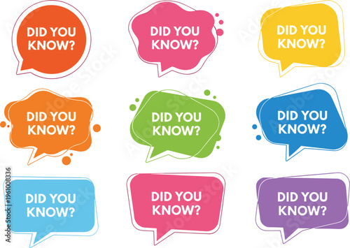 Colorful "Did You Know?" Speech Bubbles in Various Bright Colors for Educational and Informational Designs