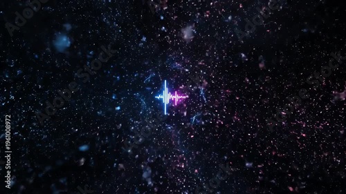 Abstract Audio Waveform Neon Spectrum Particles Animation in Deep Space
