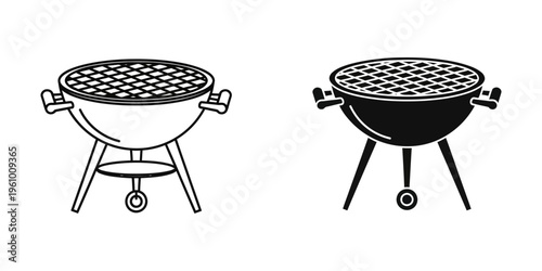 empty charcoal grill with lid open and closed flat design vector illustration