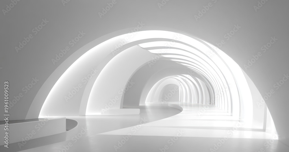 Fototapeta premium Modern architectural tunnel with bright interior and perspective view