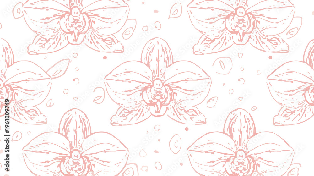 Obraz premium template pattern of a delicate orchid flower with soft petals and a flat design style, featuring gentle lines and subtle curves, with a pastel color palette and a minimalist aesthetic