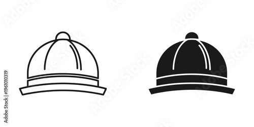 black and white bellhop hat and service bell flat design vector illustration