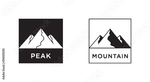 Two minimalist mountain logos with peak and mountain text
