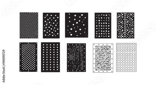Collection of various perforated metal sheets with different hole patterns