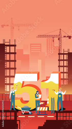 Construction workers busy on site celebrating May Day Labor Day