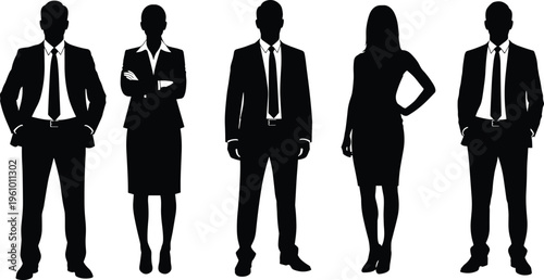 Group of professional business people silhouettes standing in formal suits for corporate team success leadership and career recruitment concept isolated