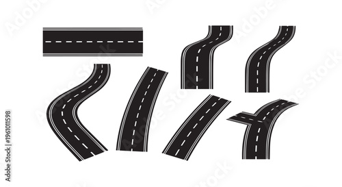 A set of black and white road pieces for a model or toy layout