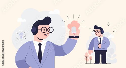 Person with headphones holds a glowing lightbulb, representing a new idea