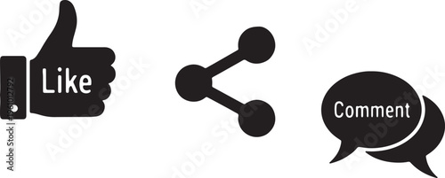 Icons representing social media interaction options like, share, and comment