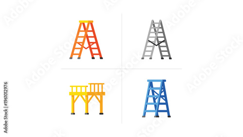 Four types of ladders displayed in simple icons with different colors and styles
