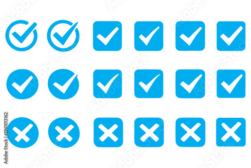 Check tick mark icon set. Cross box x check mark checkbox v list vector draw hand drawn sketch doodle brush marker checklist symbol wrong right circle. Vector Illustration. Red, Green, Black color EPS