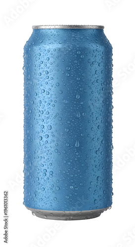 Blue Cold Soda Can with Water Droplets Isolated on White and Transparent Background