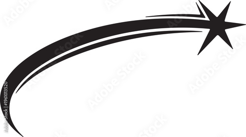 A black star with a curved tail