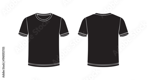A black t-shirt with white trim on a plain white background