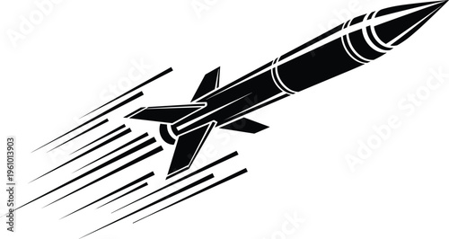High Speed Ballistic Missile Vector Illustration Featuring Dynamic Motion Lines For Military Defense War Conflict Aerospace Technology And Modern Tactical Weaponry Concepts