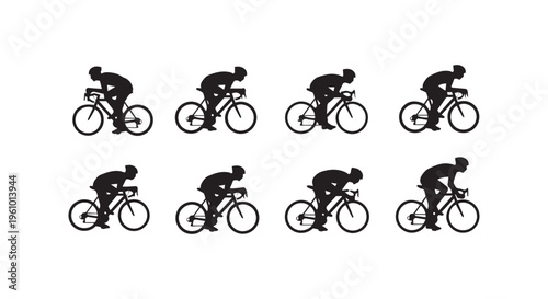Cyclists in motion silhouette illustrations