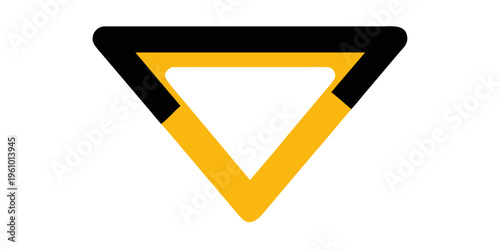 Traffic yield sign, minimalist design, yellow and black colors, road safety concept