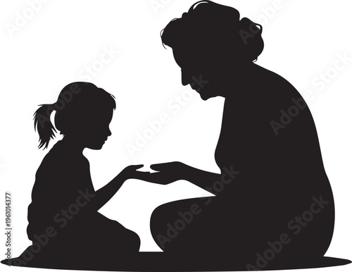 A silhouette of a mother and daughter sitting together in a tender moment