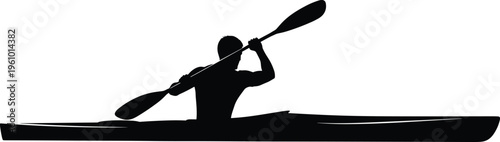 Kayak silhouette paddling, water sport action, outdoor adventure, recreational activity, athlete icon, river journey, dynamic motion, vector illustration design