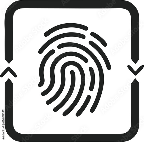 A black and white graphic depicts a fingerprint within a square recycling symbol