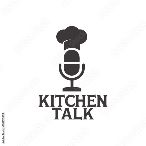 Black silhouette of a chef hat and spoon with kitchen talk text utensil