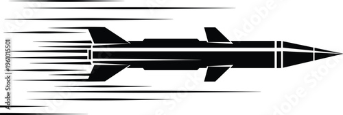 Military drone with missile silhouette illustration, UAV and strike weapon artwork, modern defense design concept, black and white vector template set