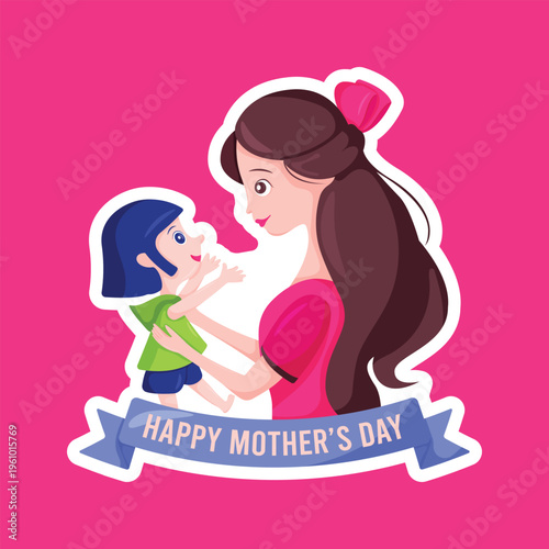A loving mother and child celebrate Happy Mother's Day with joy and affection indoors.