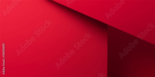 A blank red paper background with a curled corner and soft shadows creates an abstract 3d texture template for a Christmas card or business banner design