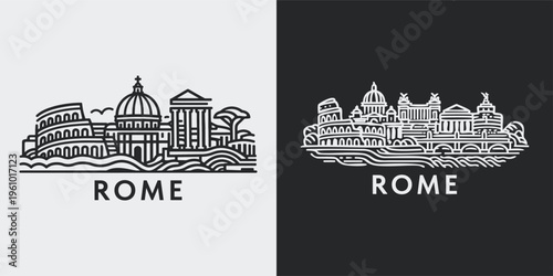 Rome Skyline Illustration Vintage Engraving Style