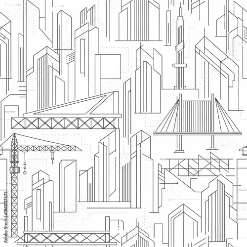 Construction site with cranes and buildings.