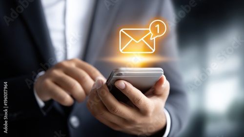 Wallpaper Mural Man Holding Smartphone Receiving New Email Notification, Illustrating Modern Communication and Digital Connectivity for Business Torontodigital.ca