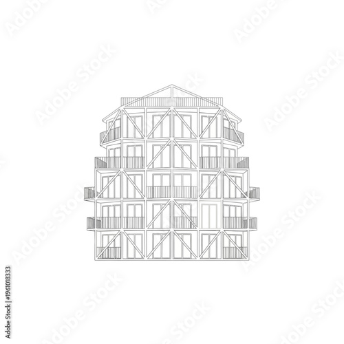 Detailed architectural drawing of building facade.