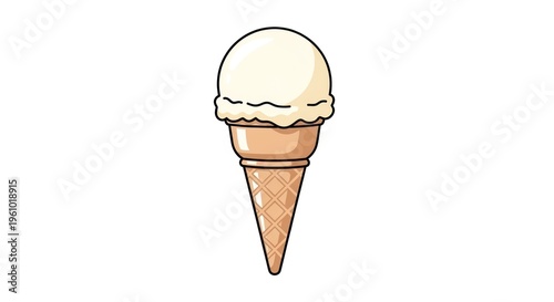 Delicious vanilla ice cream cone illustration isolated on white background. Tasty sweet summer dessert concept.