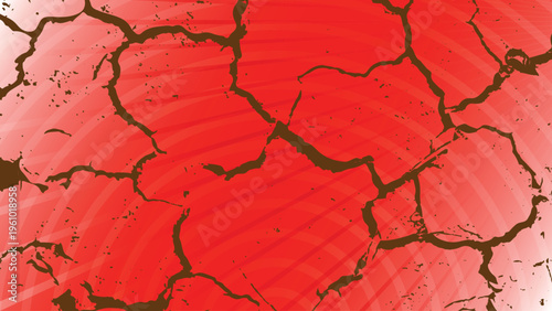 Old cracked red paint texture on a dry weathered wall surface with grunge pattern and rough concrete background