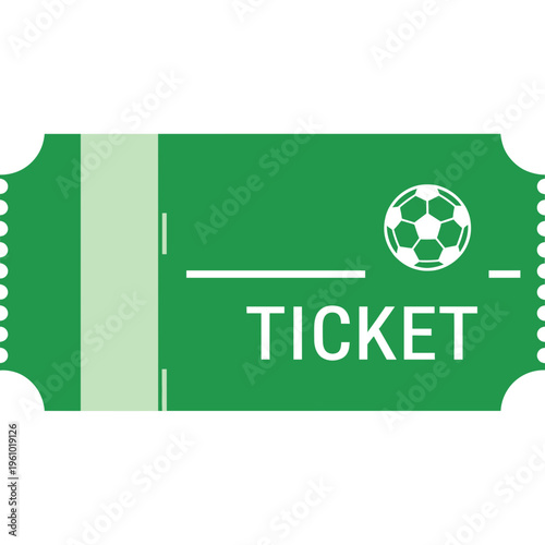 A green soccer ticket with a ball icon on it for a sports event