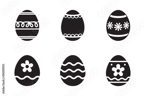 Set of easter egg silhouettes featuring clean geometric designs like dots, stripes and waves. Isolated on a white background. Set of easter eggs vector illustration