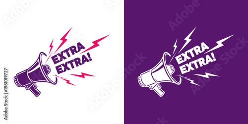 Vintage megaphone announcement icons with lightning bolts.