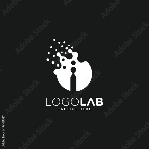 Abstract scientific innovation emblem showing dynamic effervescent elements