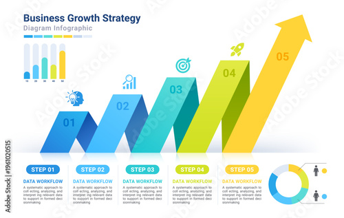 5 Steps Origami Timeline Business Growth Strategy Infographic with Zigzag Arrow Progress Design
